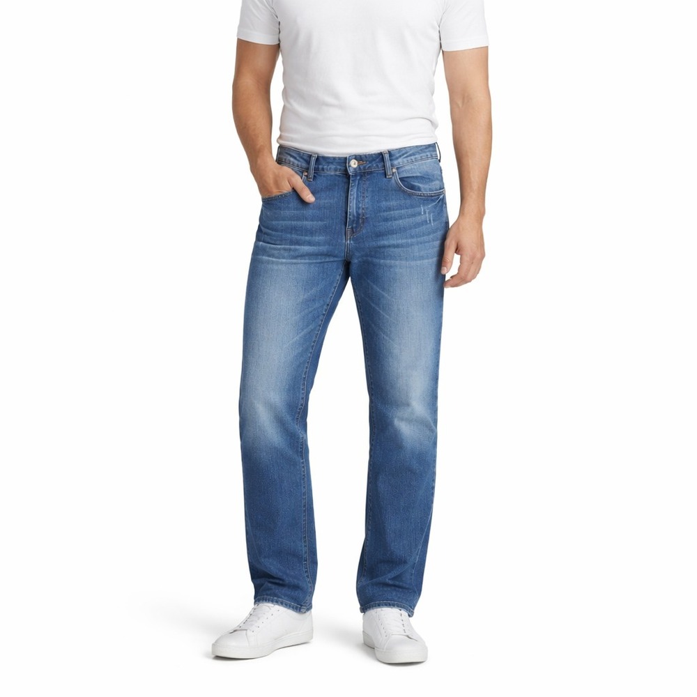 Carbon‎ Men's Jeans 38x32 Blue Straight Fit Distressed Leg & Seat Wear Scratches